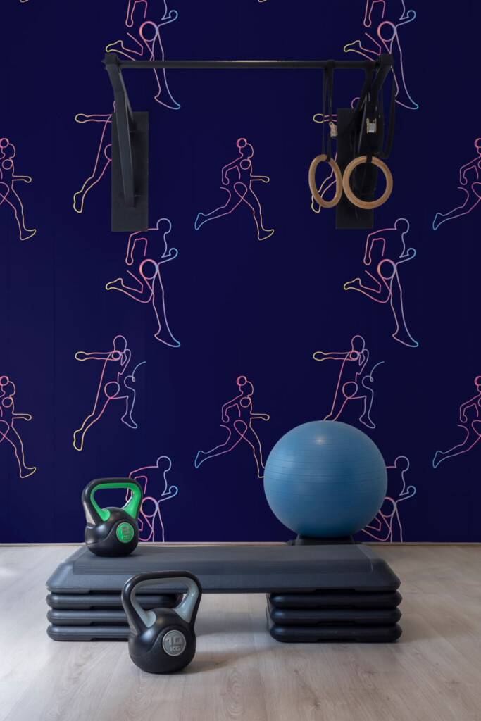 Fancy Walls wall mural peel and stick with colorful sports silhouettes on blue