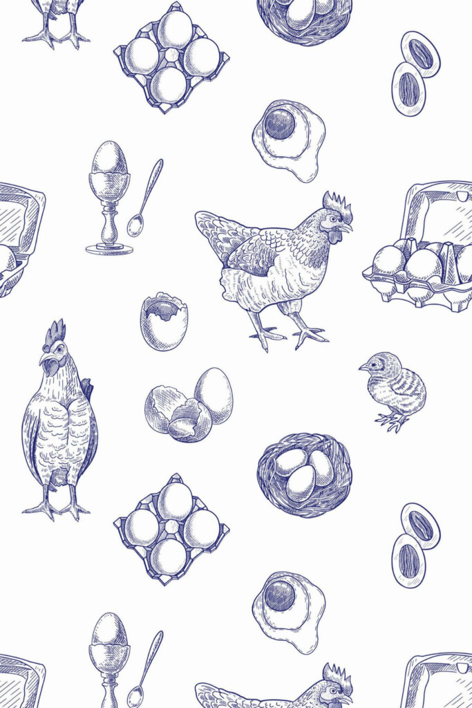 Pattern repeat of Farmhouse chicken removable wallpaper design