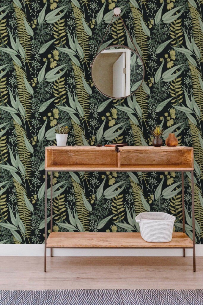 Contemporary style entryway decorated with Fern leaf peel and stick wallpaper