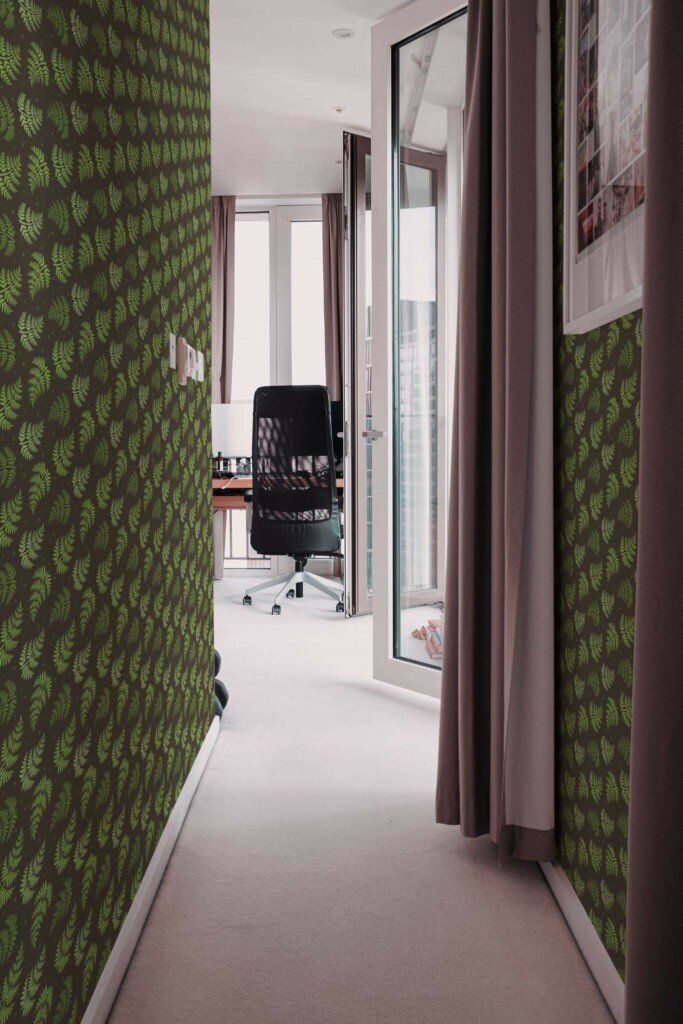 Modern scandinavian style hallway decorated with Fern peel and stick wallpaper