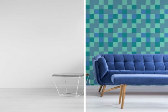 Checkered Turquoise peel and stick wallpaper by Fancy Walls