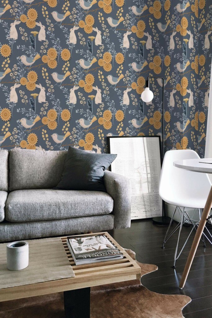 Industrial scandinavian style living room decorated with Fine decor peel and stick wallpaper