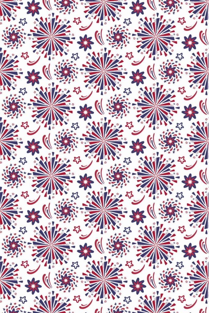 Pattern repeat of Fireworks 4th of july removable wallpaper design