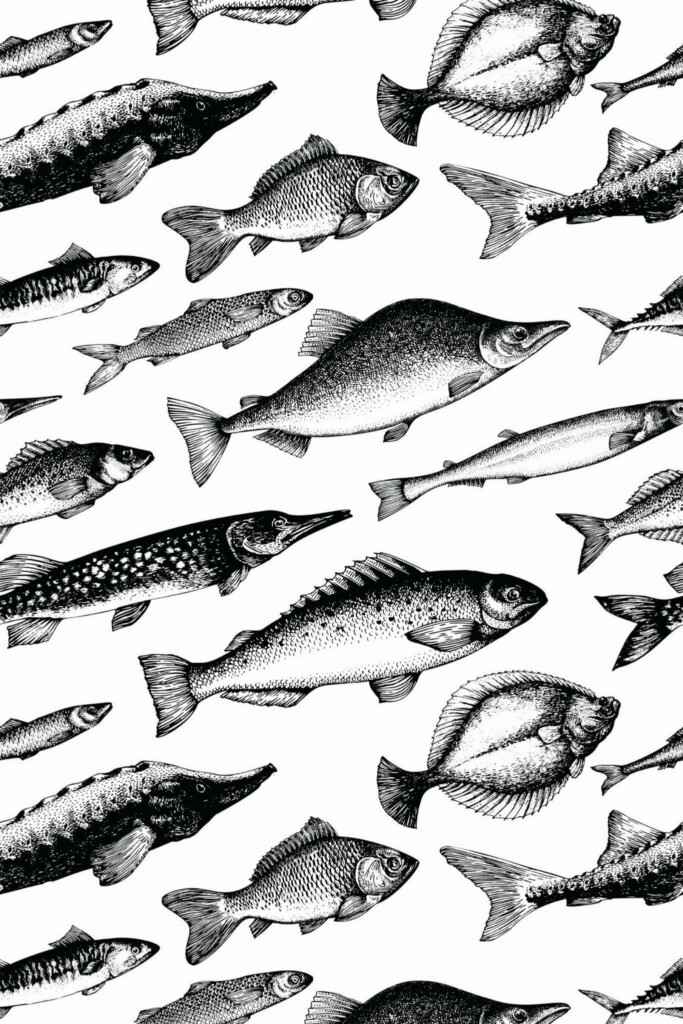 Pattern repeat of Fish pattern removable wallpaper design