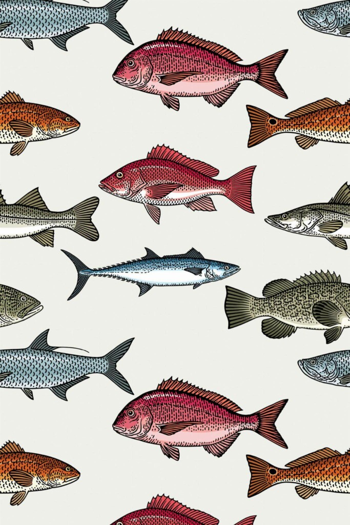 Pattern repeat of Fish removable wallpaper design