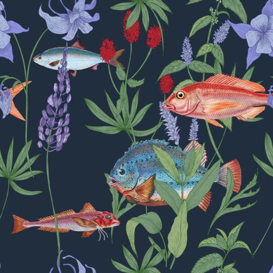 floral fish non-pasted wallpaper