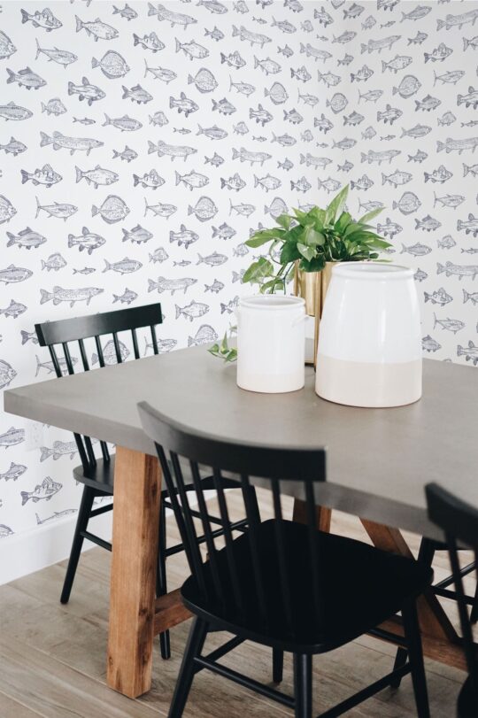 Navy blue fish self adhesive wallpaper