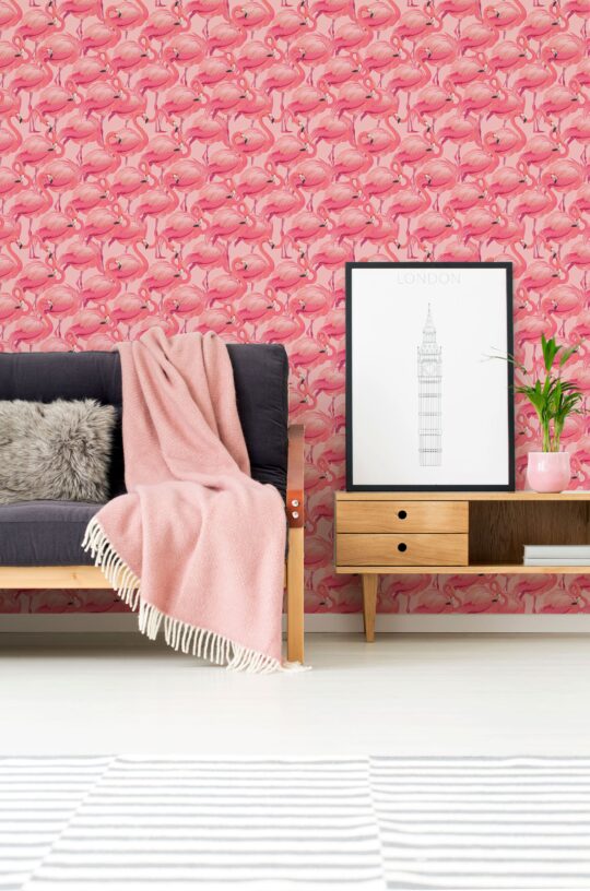 flamingo hot pink traditional wallpaper