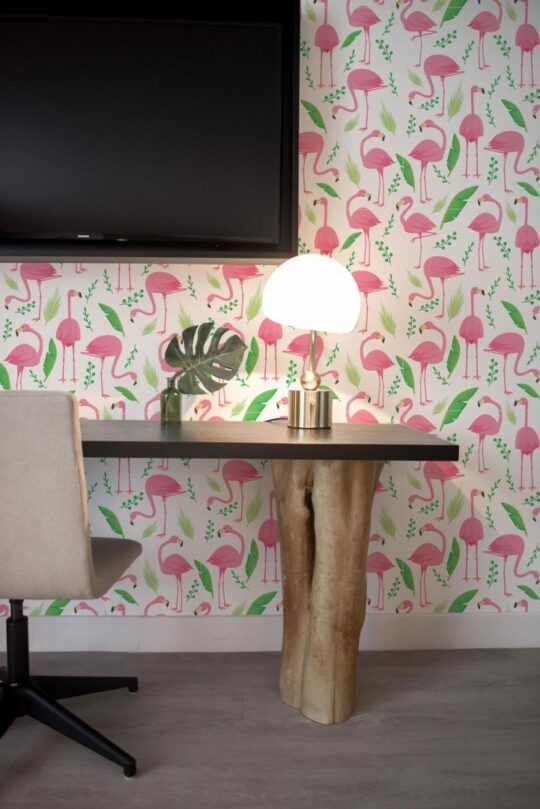 Pink flamingo stick on wallpaper
