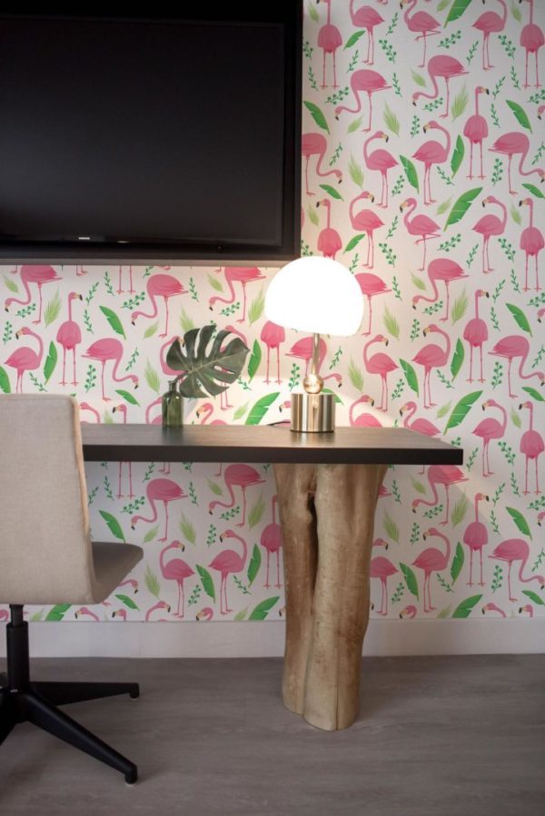 Pink flamingo stick on wallpaper