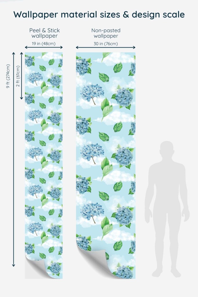 Traditional wallpaper with botanical blue floral print by Fancy Walls