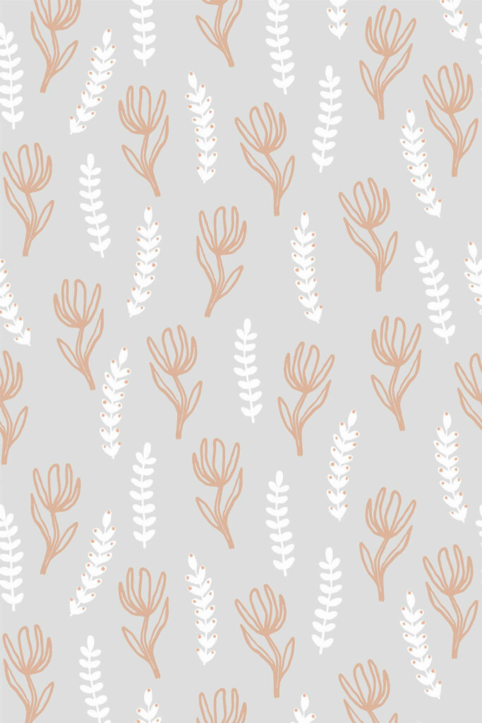 Pattern repeat of Floral and leaf removable wallpaper design