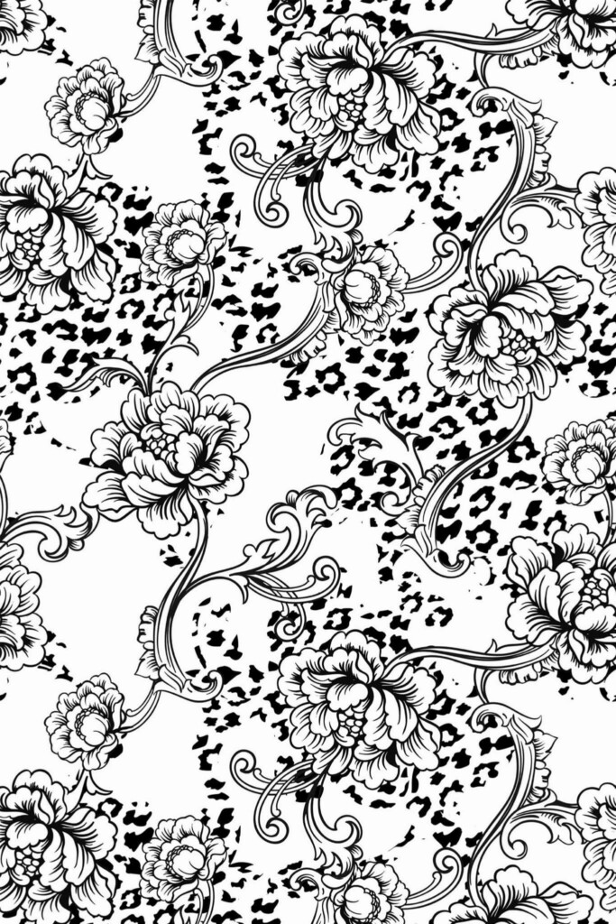 Pattern repeat of Floral animal print removable wallpaper design