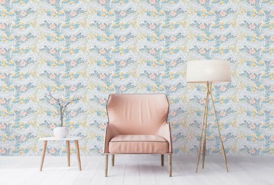 floral blue and green traditional wallpaper