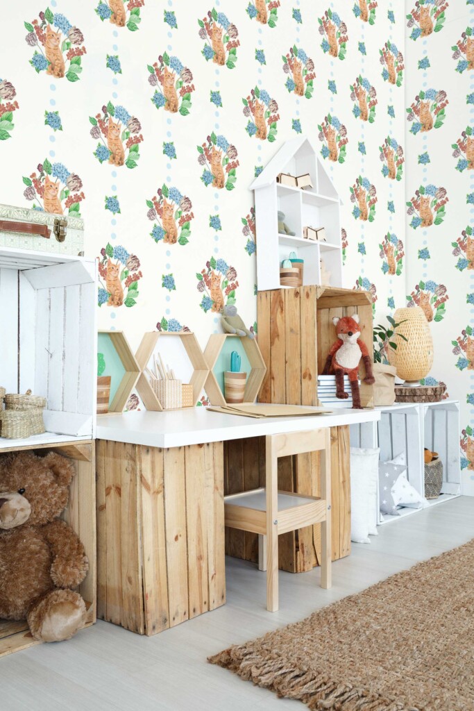 Fancy Walls self-adhesive wallpaper with cute cats and flowers in beige