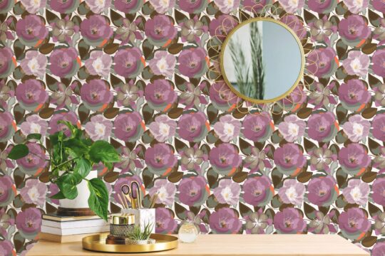 Purple floral wallpaper for walls