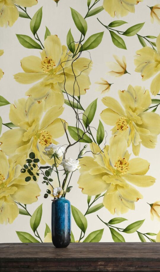 Yellow floral wallpaper for walls