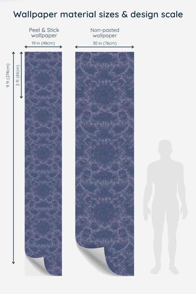 Fancy Walls removable wallpaper for office in deep blue damask