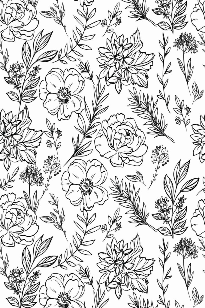 Pattern repeat of Floral garden removable wallpaper design
