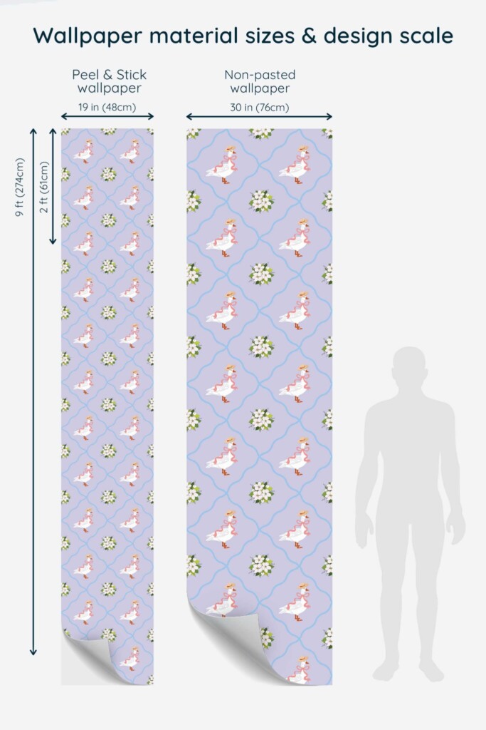 Cute goose pattern self-adhesive wallpaper by Fancy Walls on lilac background