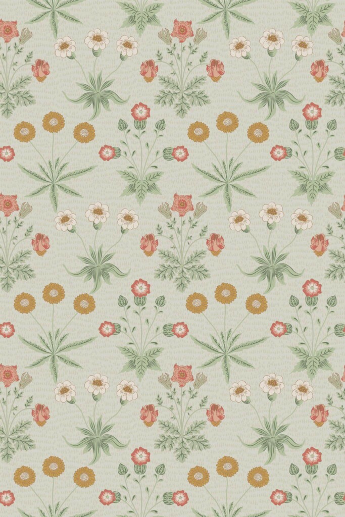 Pattern repeat of Floral meadow removable wallpaper design