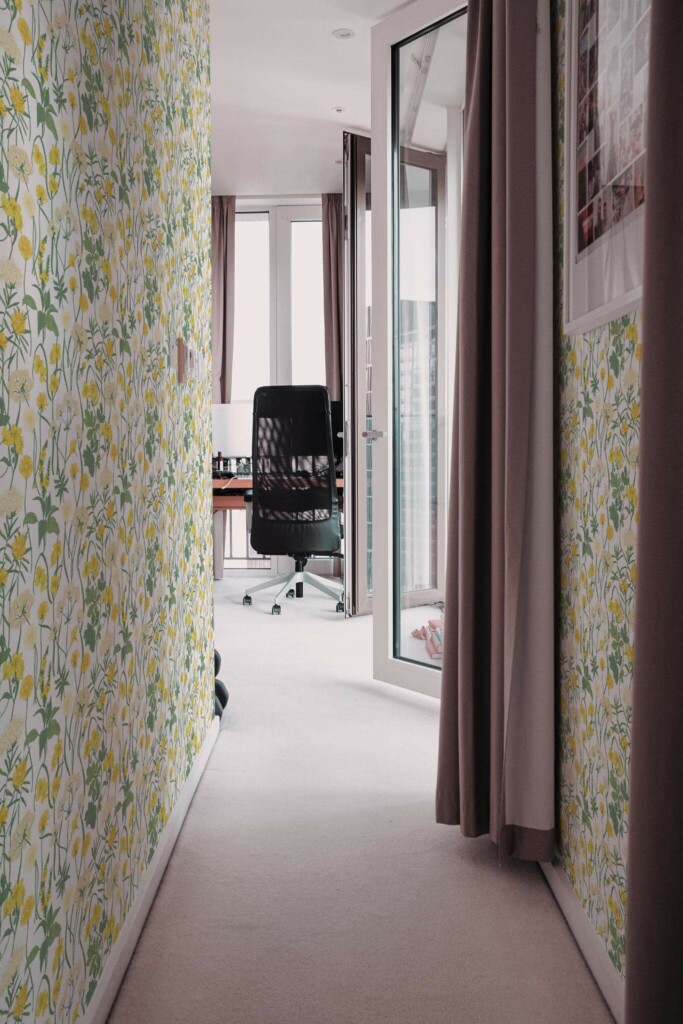 Modern scandinavian style hallway decorated with Floral meadow peel and stick wallpaper