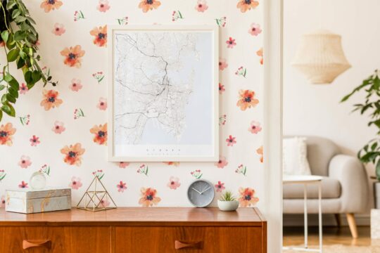 Minimalist watercolor floral peel and stick removable wallpaper