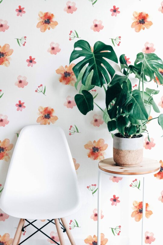Minimalist watercolor floral peel stick wallpaper