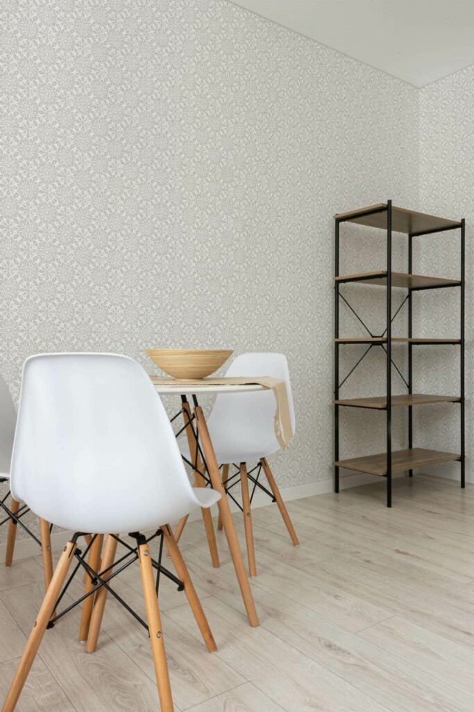 Minimalist style dining room decorated with Floral ornamental peel and stick wallpaper