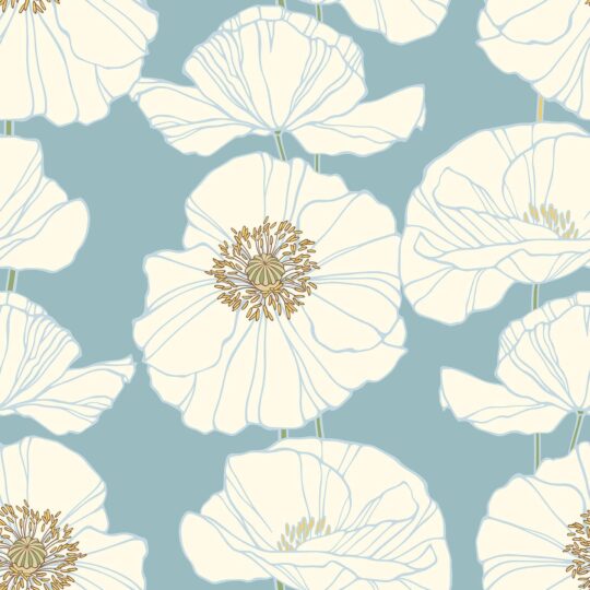 blue and white poppy unpasted wallpaper