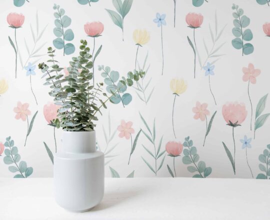 floral pink and green traditional wallpaper