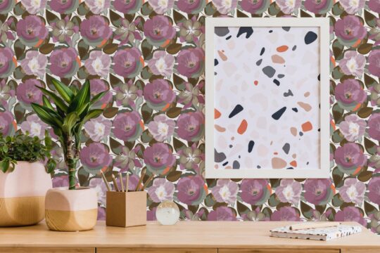 Purple floral sticky wallpaper