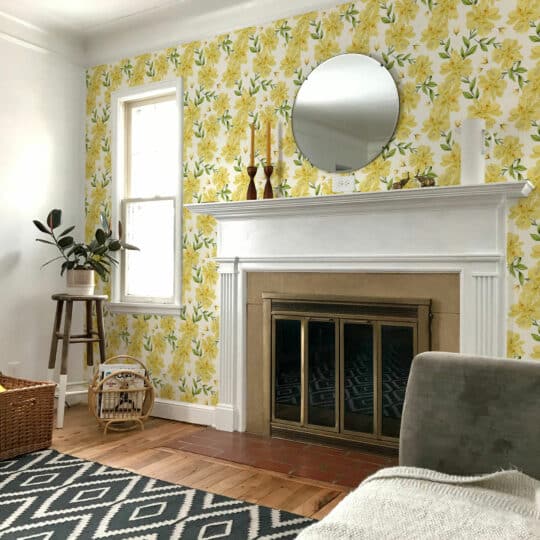 Yellow floral peel and stick removable wallpaper