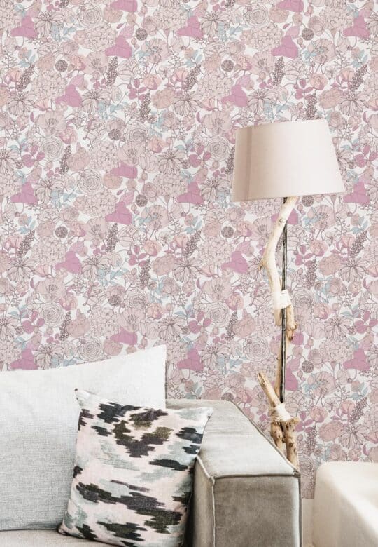 Seamless pink floral peel and stick removable wallpaper