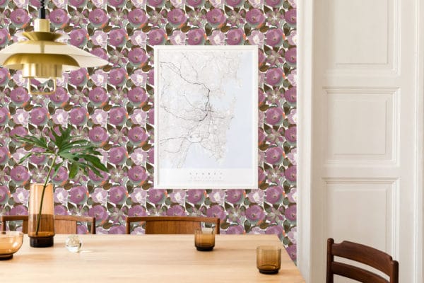 Purple floral peel and stick removable wallpaper