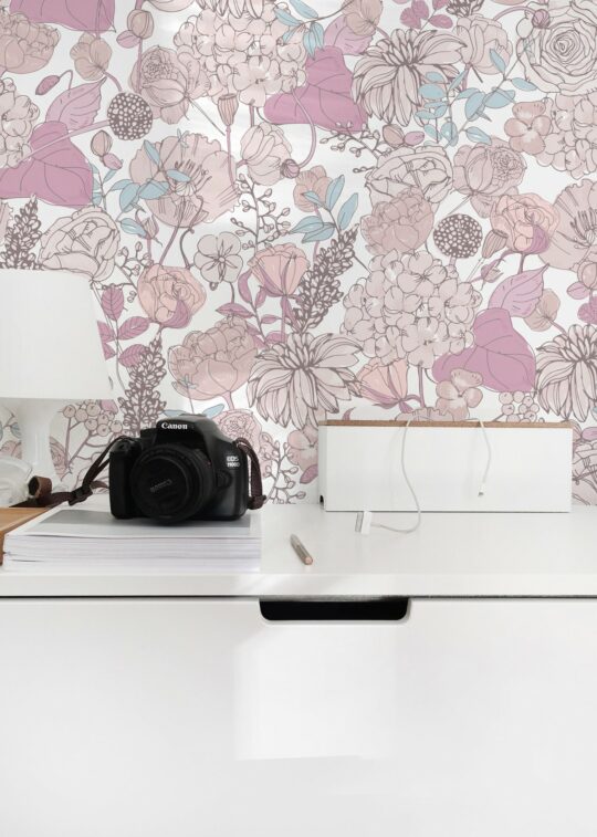 Seamless pink floral peel and stick wallpaper