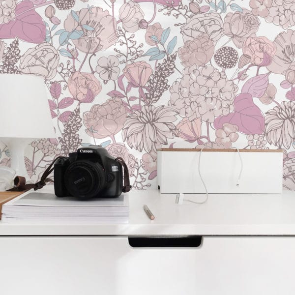 pink and beige floral removable wallpaper