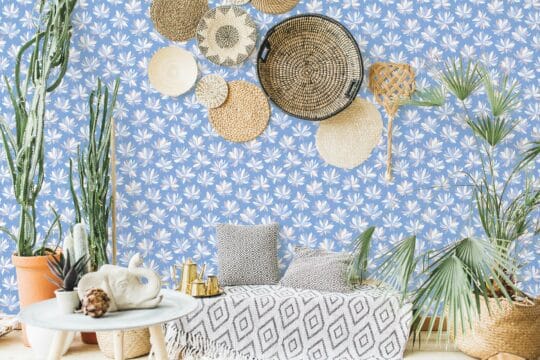 Blue and white Scandinavian floral peel stick wallpaper