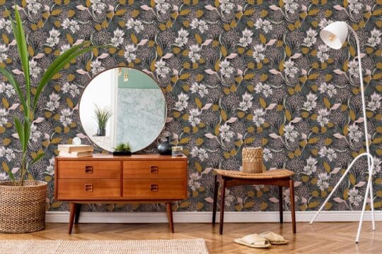 Dark brown floral peel and stick removable wallpaper