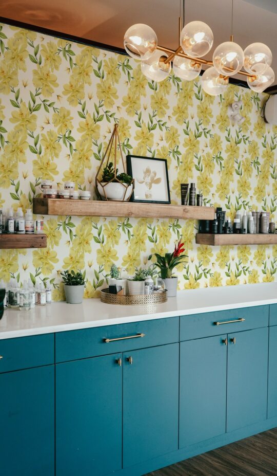 Yellow floral temporary wallpaper