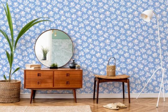 Blue and white Scandinavian floral self adhesive wallpaper