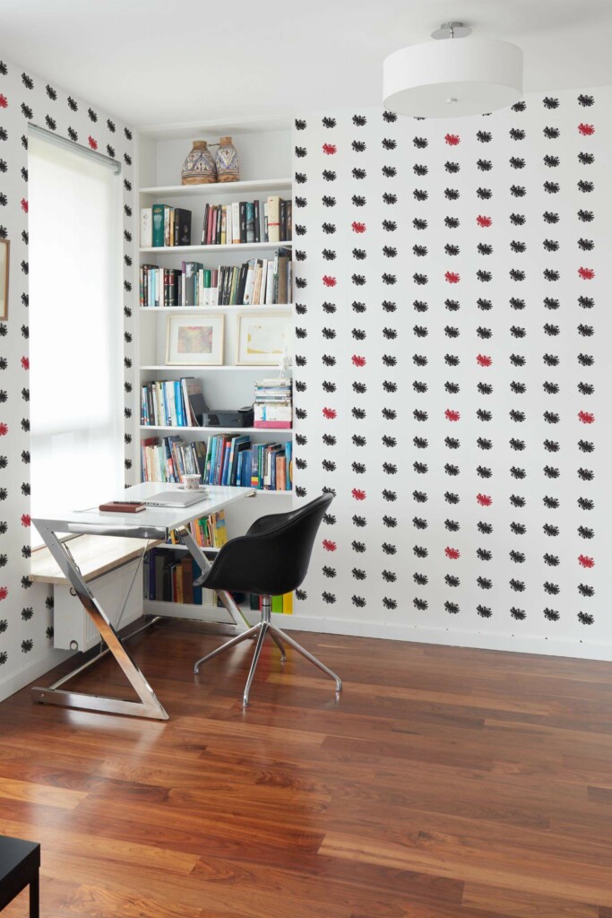 Minimal style home office decorated with Floral with red accent peel and stick wallpaper