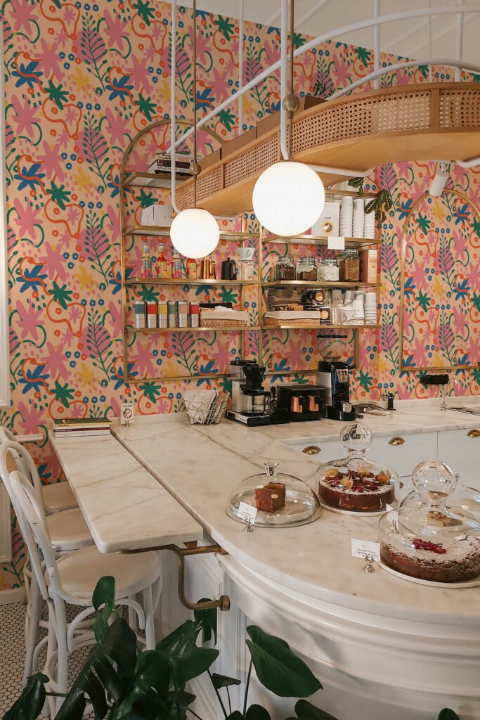 Traditional Wallpaper with Whimsical Blossom Array Pattern from Fancy Walls