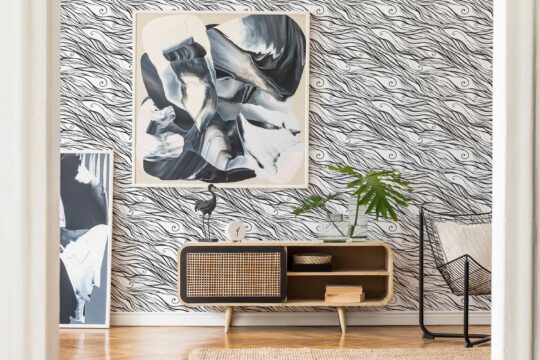 Monochrome Wave Dance, traditional wallpaper by Fancy Walls