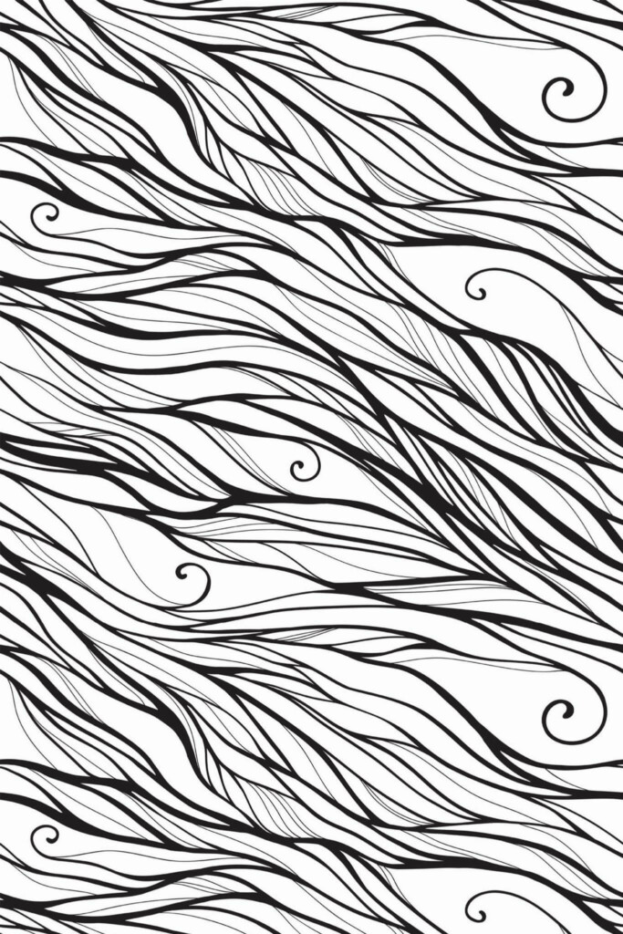 Pattern repeat of Flow of Lines in Monochrome removable wallpaper design