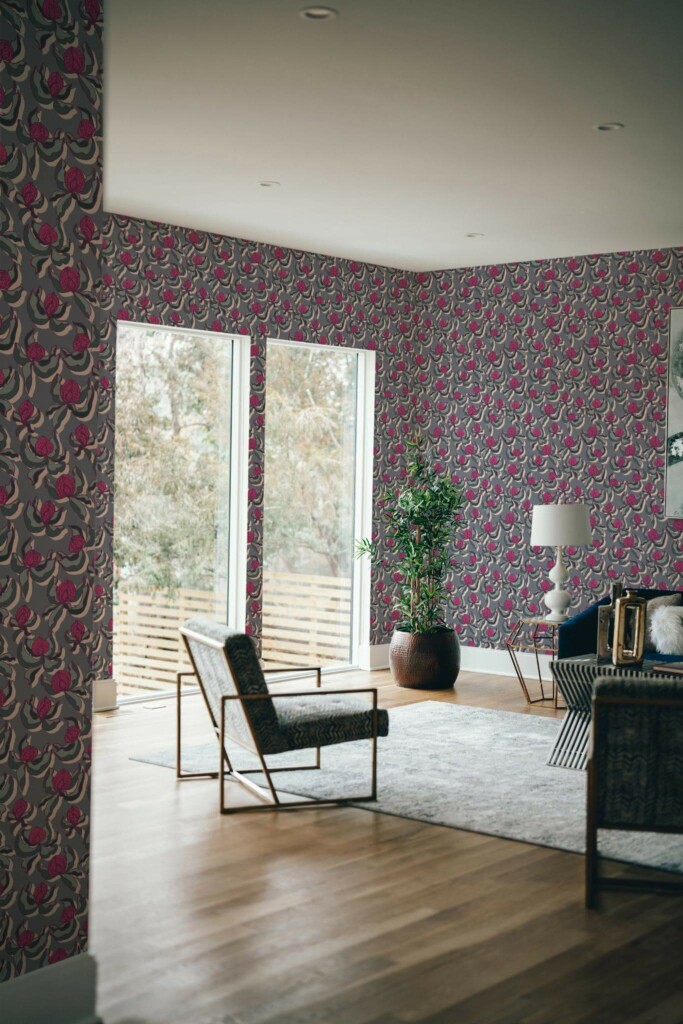 Modern style living room decorated with Flower bud peel and stick wallpaper
