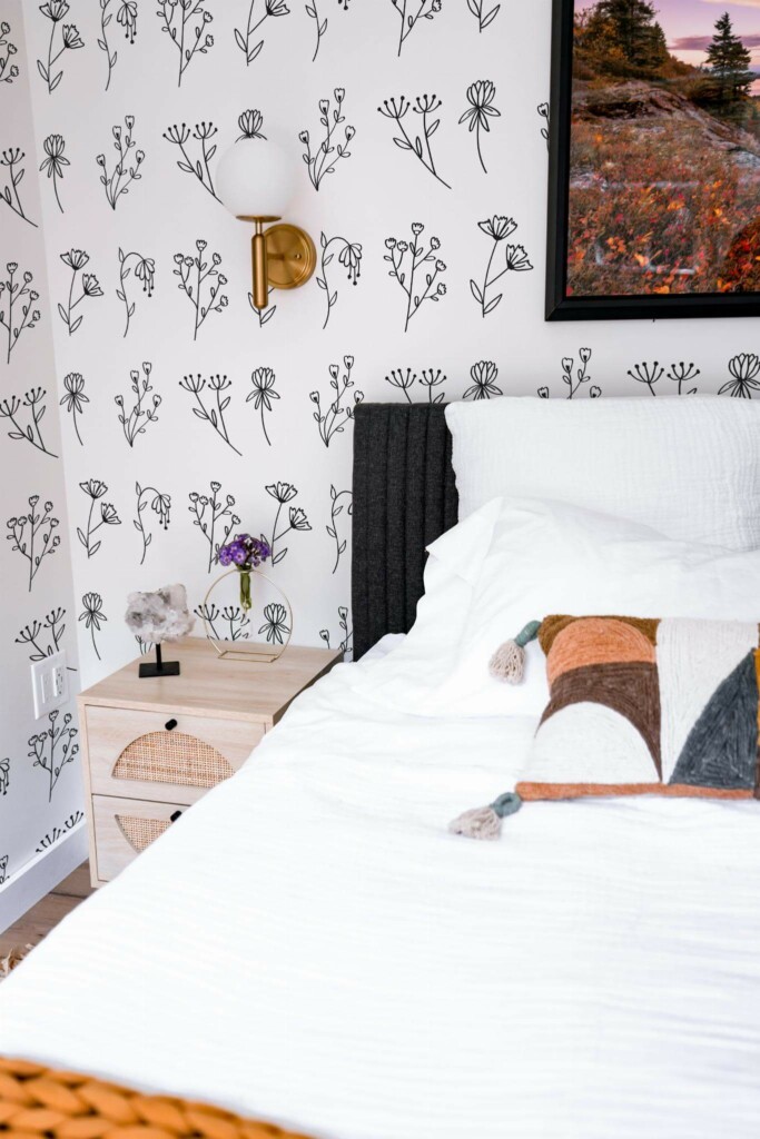 Modern style bedroom decorated with Flower peel and stick wallpaper