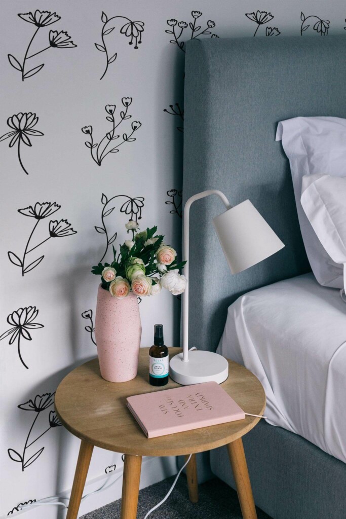 Rustic style bedroom decorated with Flower peel and stick wallpaper