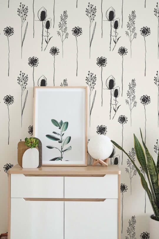 flowers beige and black traditional wallpaper