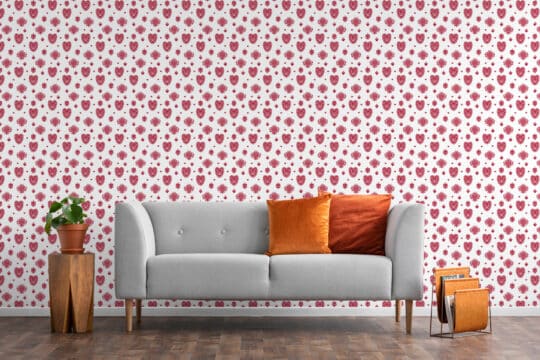 Folk heart peel and stick removable wallpaper